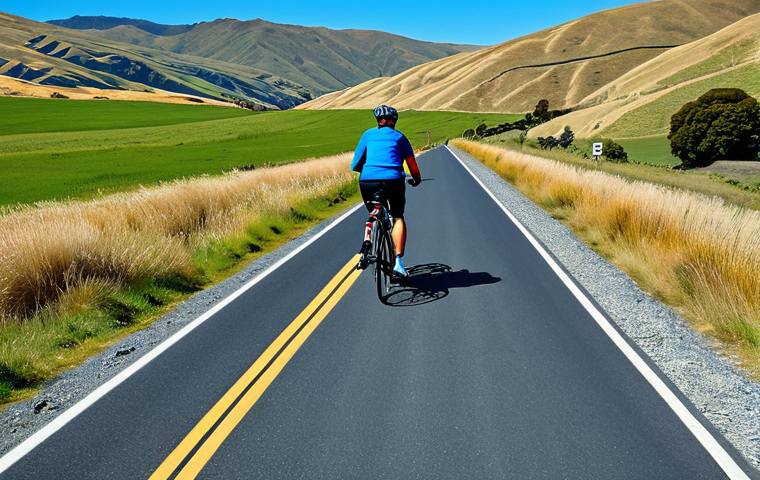 **

A cyclist, fully clothed in appropriate outdoor gear, riding a bicycle on the Otago Central Rail Trail in New Zealand. The landscape features rolling hills and clear blue skies. Safe for work, appropriate content, modest clothing, perfect anatomy, natural proportions, professional photography, high quality.

**