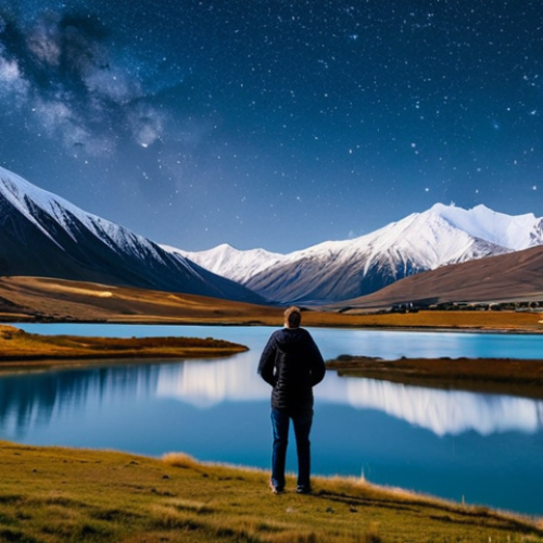 **

"The Church of the Good Shepherd at Lake Tekapo, New Zealand, at night under a starry sky. The church is made of stone and illuminated subtly. Snow-capped mountains are visible in the distance. Stars and the Milky Way are prominent in the dark sky. Fully clothed tourists are admiring the view. Safe for work, appropriate content, professional, perfect anatomy, correct proportions, natural pose, well-formed hands, proper finger count, natural body proportions, modest, family-friendly, high quality."

**