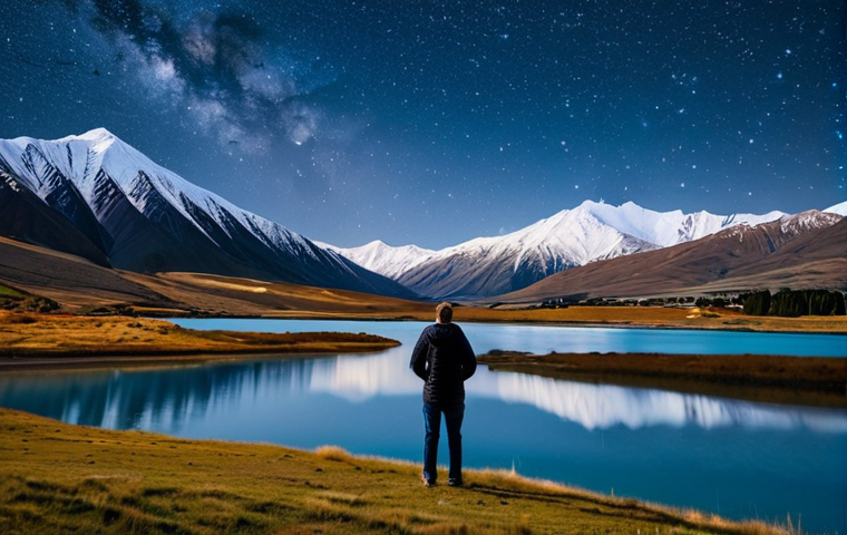 **

"The Church of the Good Shepherd at Lake Tekapo, New Zealand, at night under a starry sky. The church is made of stone and illuminated subtly. Snow-capped mountains are visible in the distance. Stars and the Milky Way are prominent in the dark sky. Fully clothed tourists are admiring the view. Safe for work, appropriate content, professional, perfect anatomy, correct proportions, natural pose, well-formed hands, proper finger count, natural body proportions, modest, family-friendly, high quality."

**